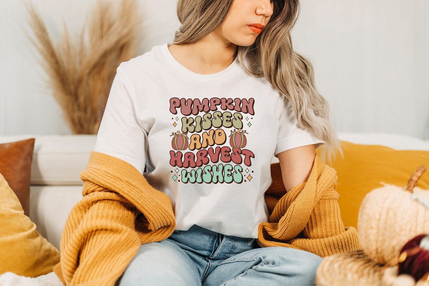 Pumpkin Kisses and Harvest Wishes PNG Retro Sublimation