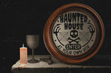 Halloween Round Sign SVG, Haunted House SVG