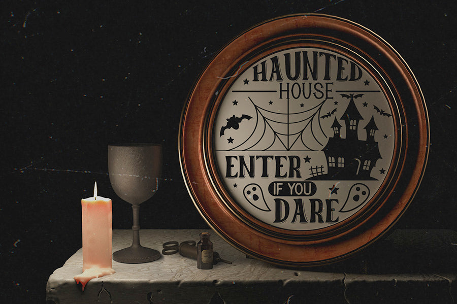 Halloween Round Sign SVG - Haunted House SVG