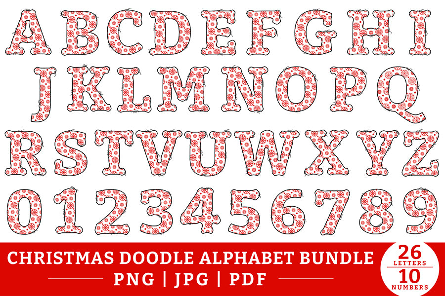 Christmas Doodle Alphabet PNG Bundle