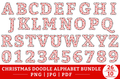 Christmas Doodle Alphabet PNG Bundle