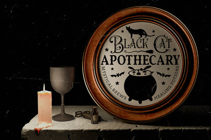 Halloween Round Sign SVG, Black Cat Apothecary SVG