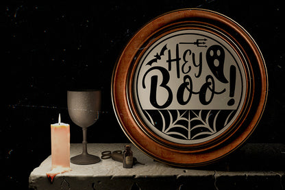 Hey Boo Cut File, Halloween Round Sign SVG