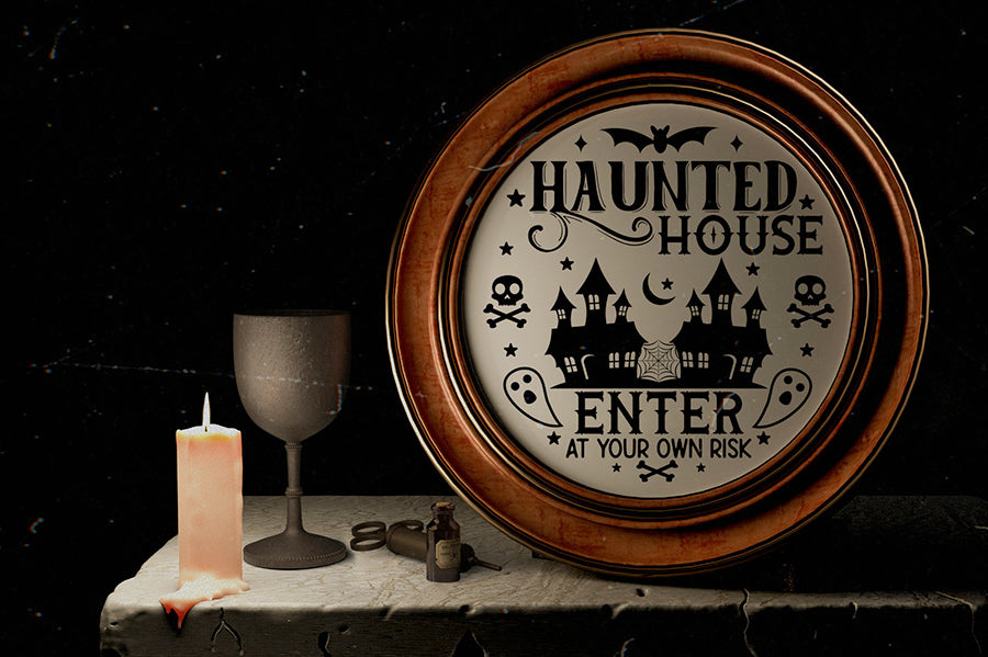 Halloween Round Sign SVG | Haunted House SVG