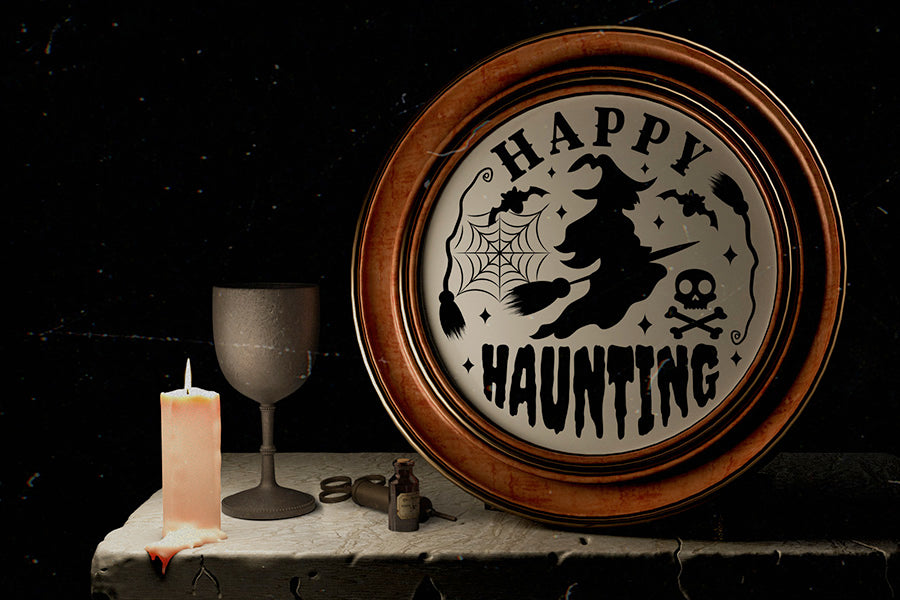 Happy Haunting SVG, Halloween Round Sign SVG