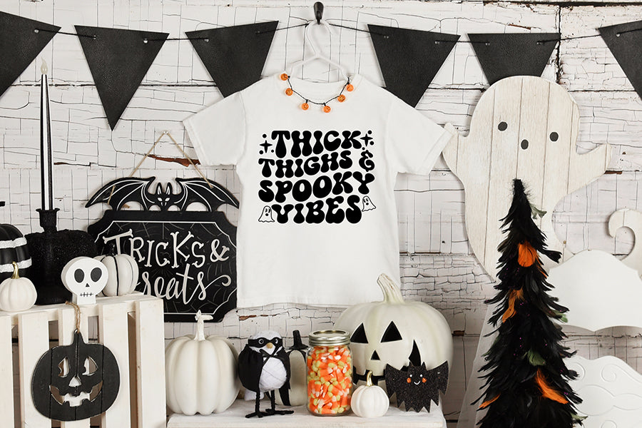 Thick Thighs & Spooky Vibes - Retro Halloween SVG