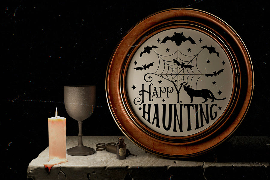 Halloween Round Sign SVG - Happy Hunting Cut File