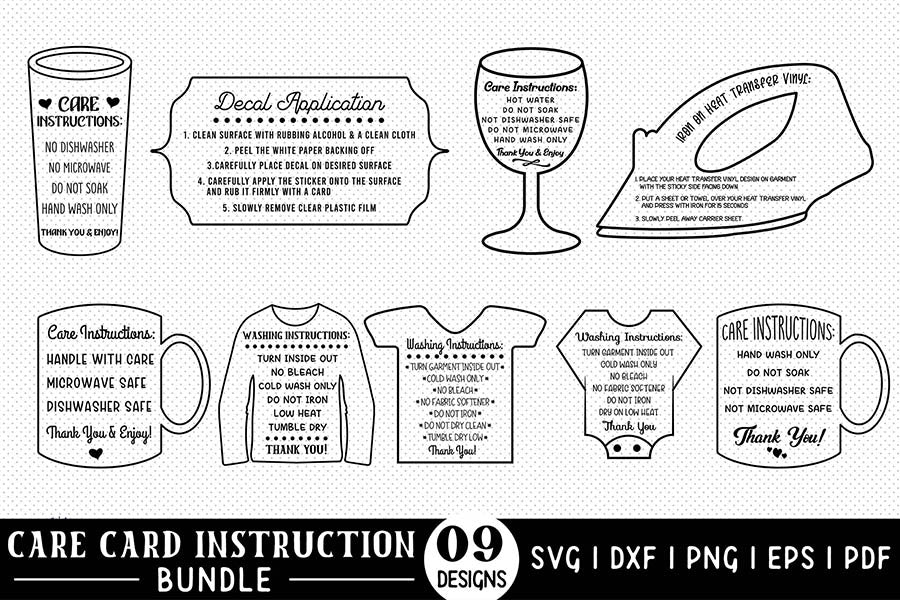Printable Care Instruction Cards - SVG Bundle