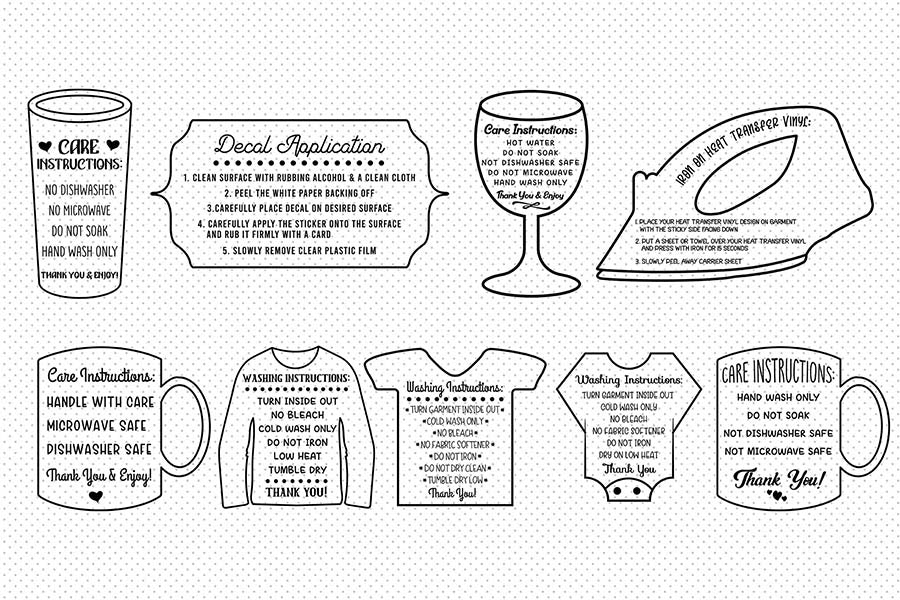 Printable Care Instruction Cards - SVG Bundle