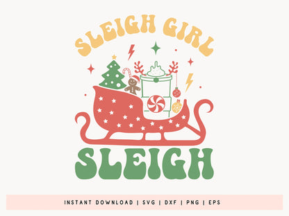 Retro Christmas SVG - Sleigh Girl Sleigh