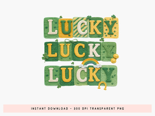 Retro Faux Yarn Lucky St Patrick's Day PNG