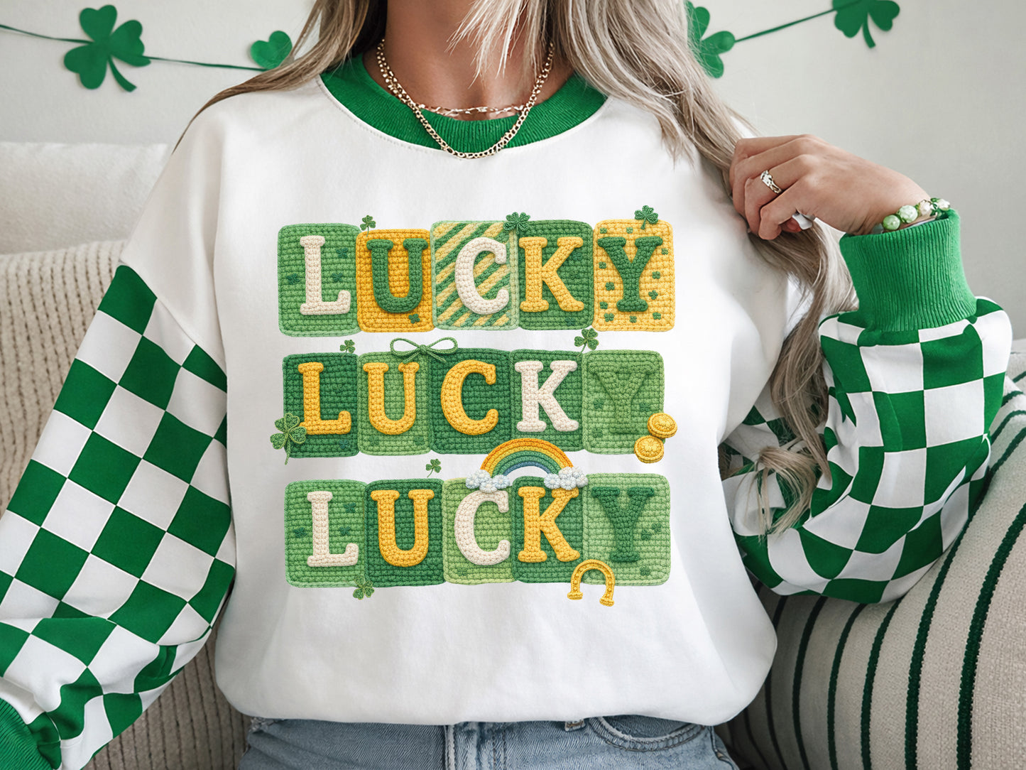 Retro Faux Yarn Lucky St Patrick's Day PNG