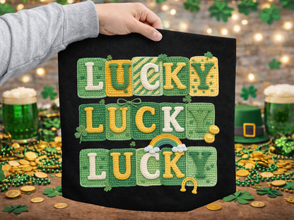 Retro Faux Yarn Lucky St Patrick's Day PNG