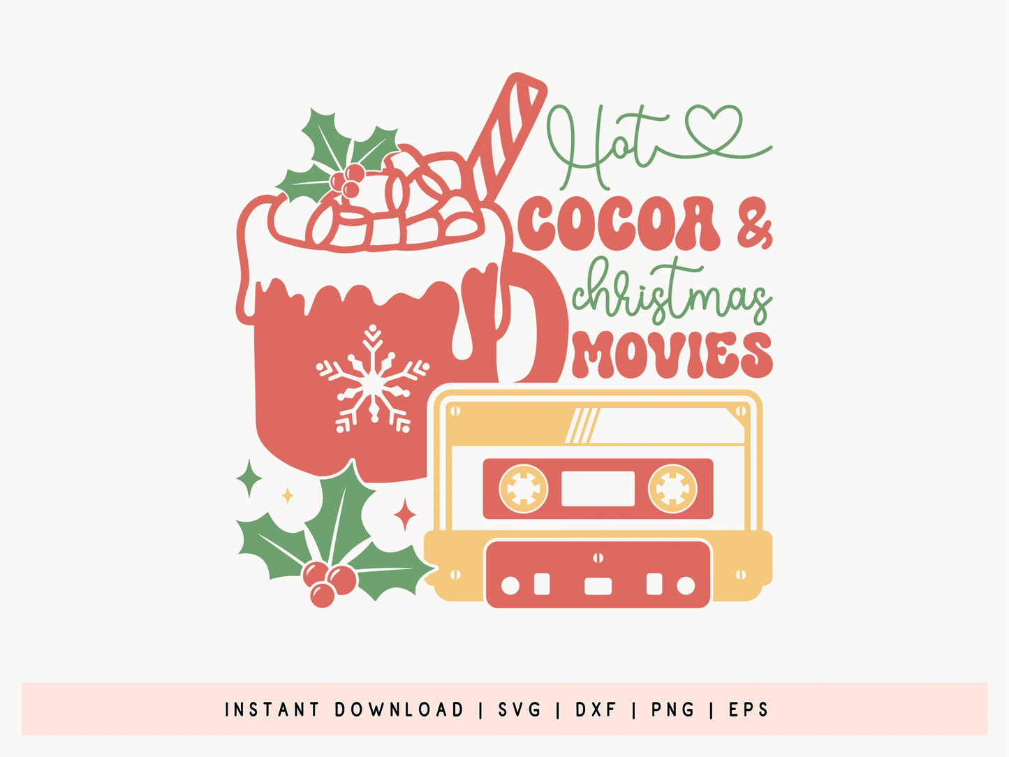 Retro Hot Cocoa and Christmas Movies SVG