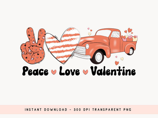 Retro Peace Love Valentine Sublimation PNG