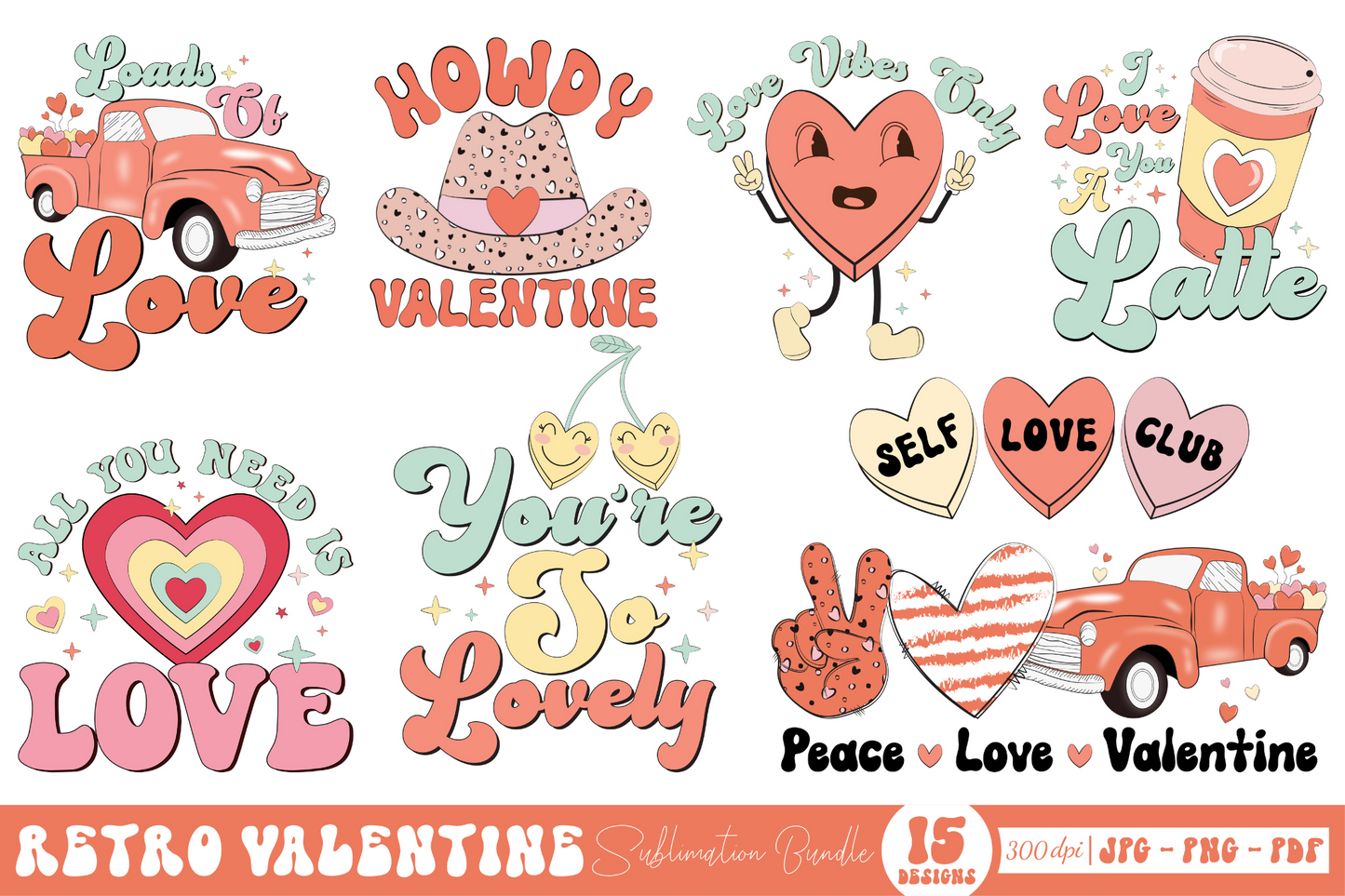 Retro Valentine Sublimation PNG Bundle