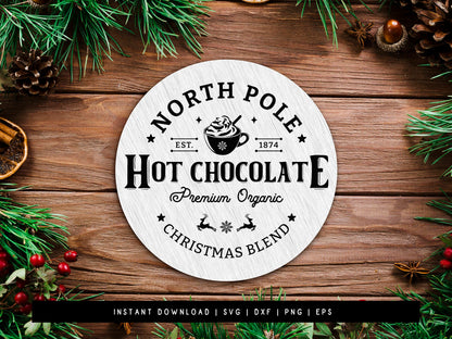 Round North Pole Hot Chocolate Sign SVG