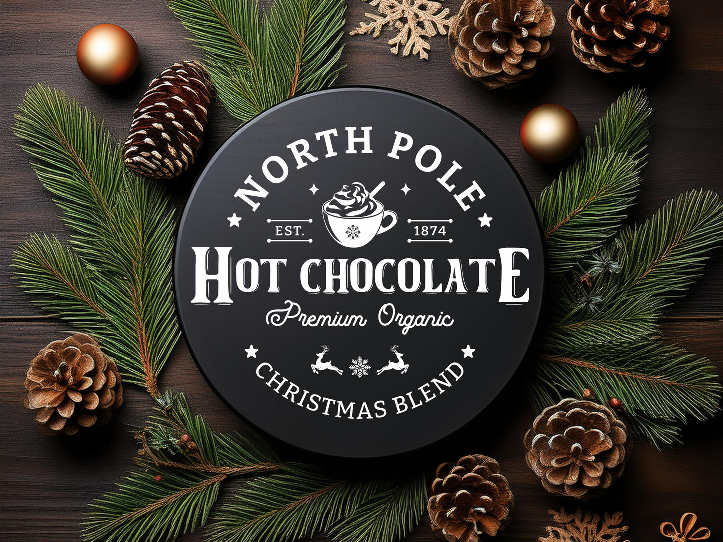 Round North Pole Hot Chocolate Sign SVG