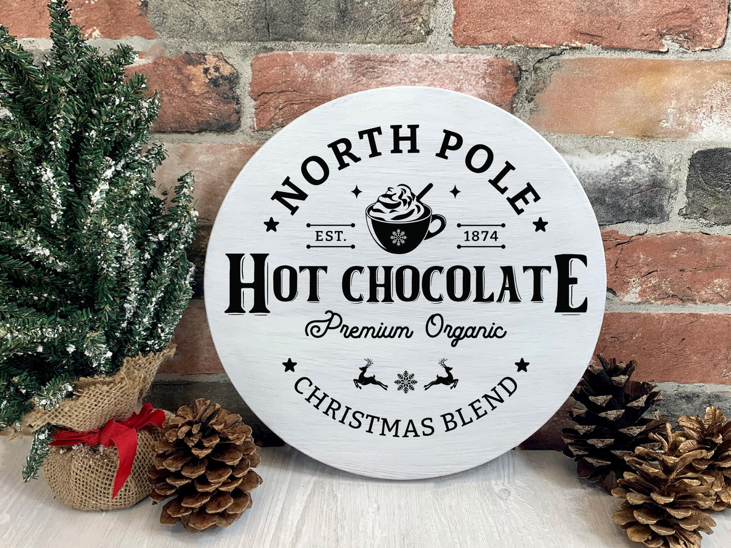 Round North Pole Hot Chocolate Sign SVG