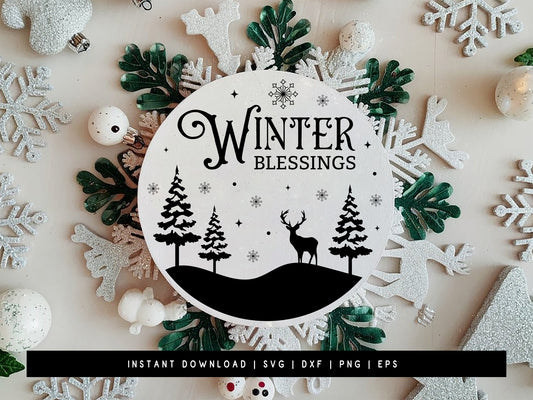 Round Winter Blessings Sign SVG File