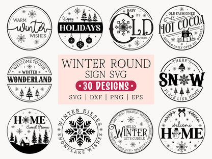 Round Winter Sign SVG Bundle