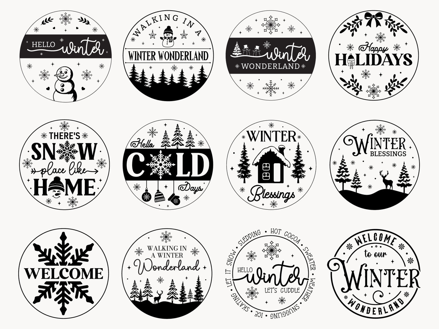 Round Winter Sign SVG Bundle