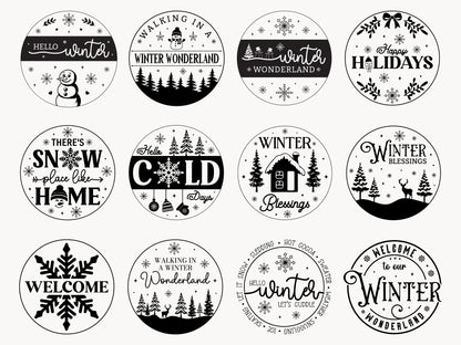 Round Winter Sign SVG Bundle