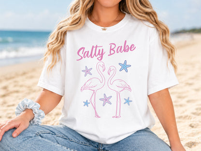 Salty Babe, Coastal Summer Flamingo PNG Design