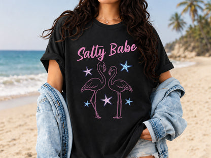 Salty Babe, Coastal Summer Flamingo PNG Design