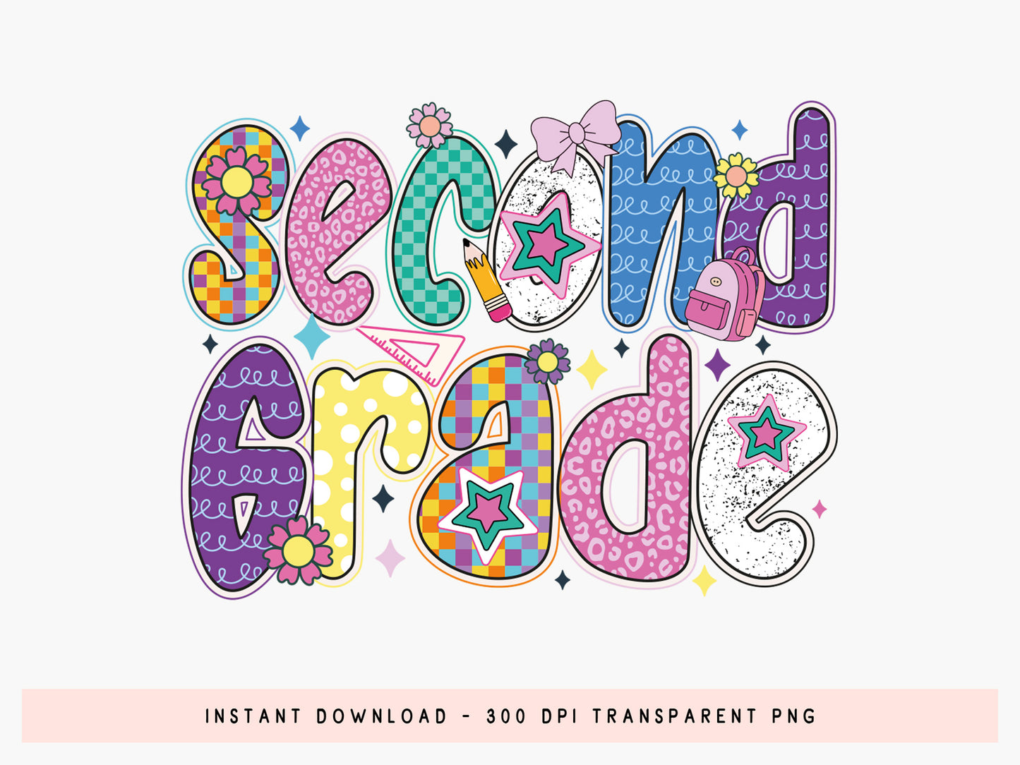Second Grade, Back to School Preppy Sublimation