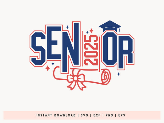 Senior 2025, Graduation Cap and Diploma SVG