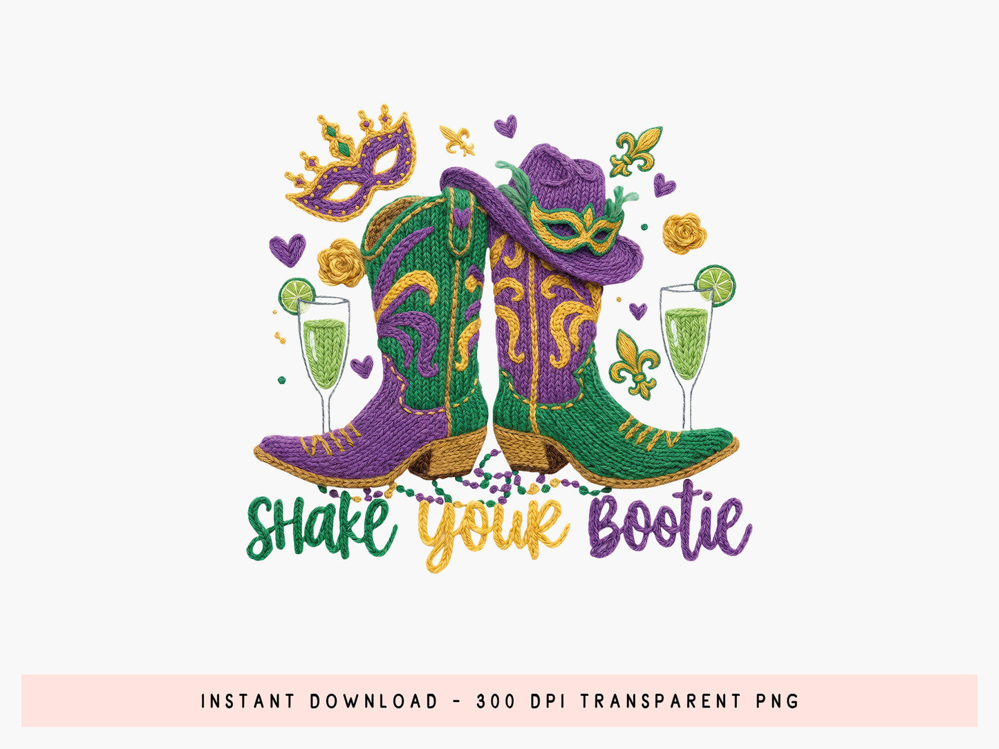 Shake Your Bootie, Faux Yarn Mardi Gras Sublimation