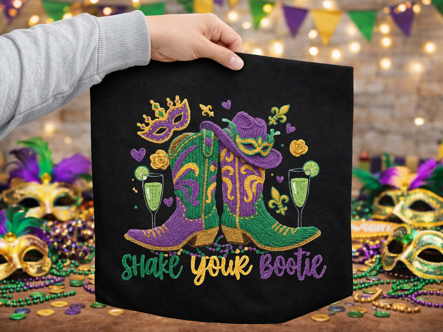 Shake Your Bootie, Faux Yarn Mardi Gras Sublimation