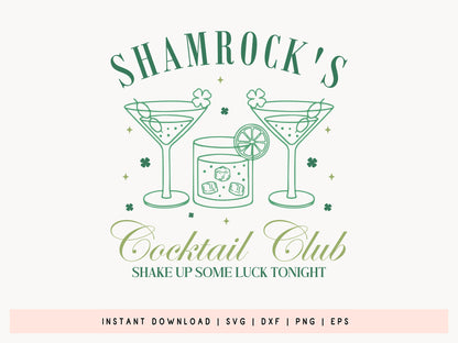 Shamrock's Cocktail Club, St Patrick's Day Design SVG