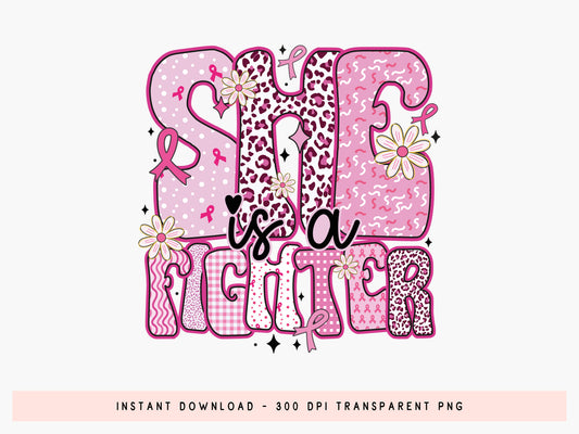 She is a Fighter, Preppy Breast Cancer Sublimation