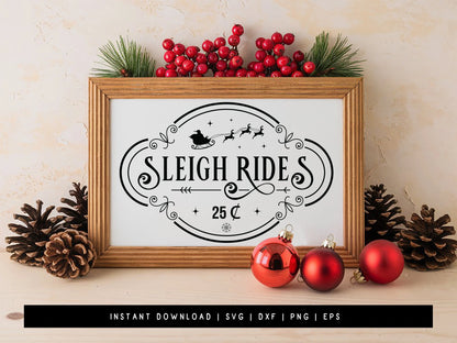 Sleigh Rides - Wooden Christmas Farmhouse Sign SVG