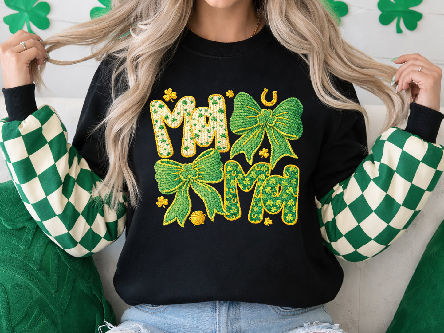 St Patrick's Day Faux Yarn Coquette Mama PNG