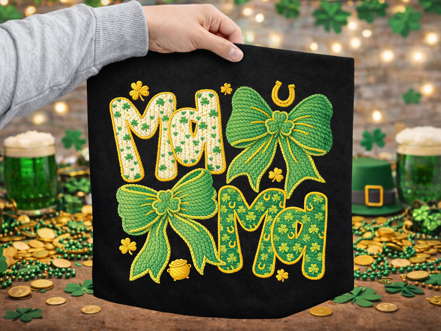 St Patrick's Day Faux Yarn Coquette Mama PNG