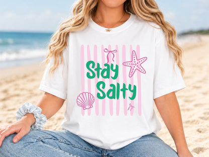 Stay Salty, Coastal Summer Striped PNG