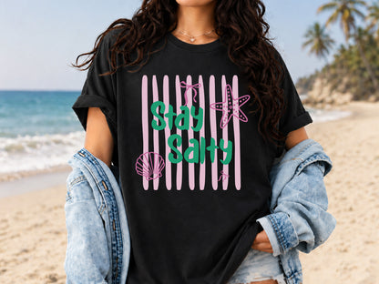 Stay Salty, Coastal Summer Striped PNG