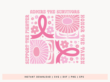 Support the Fighter - Floral Breast Cancer Awareness SVG