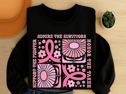 Support the Fighter - Floral Breast Cancer Awareness SVG
