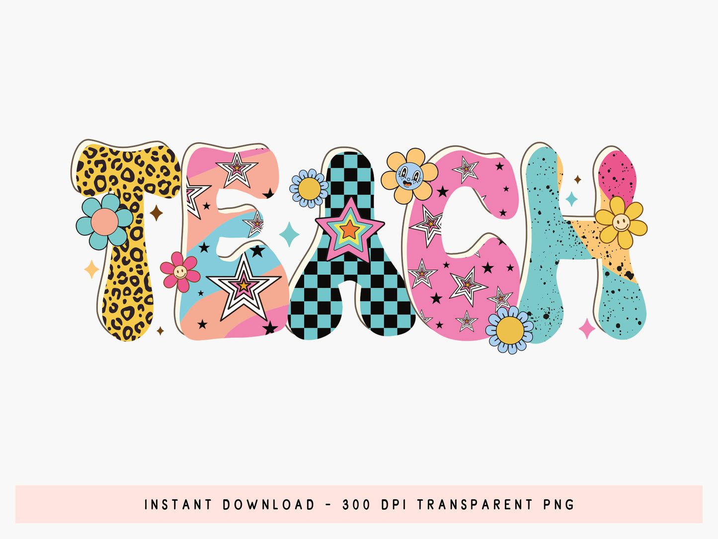 Teach, Groovy Teacher Gift Sublimation PNG