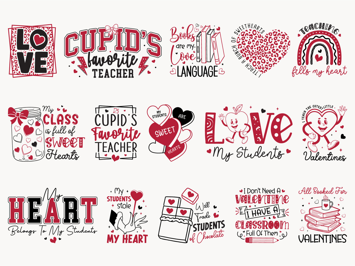 Teacher Valentines Day SVG PNG Bundle