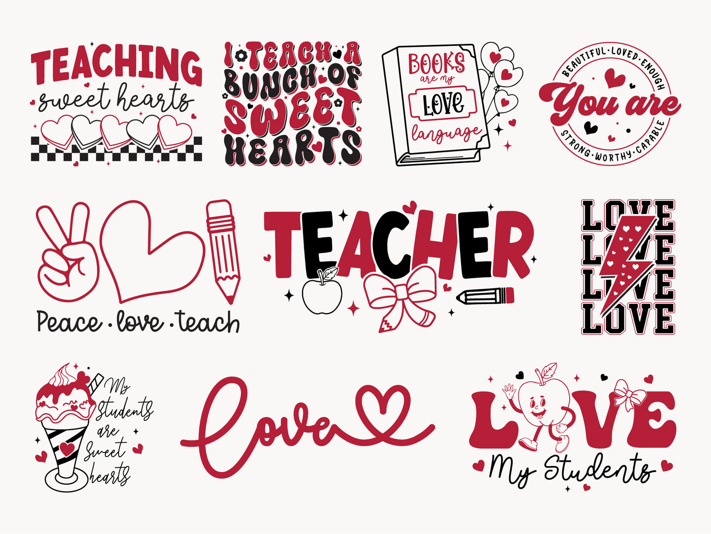 Teacher Valentines Day SVG PNG Bundle