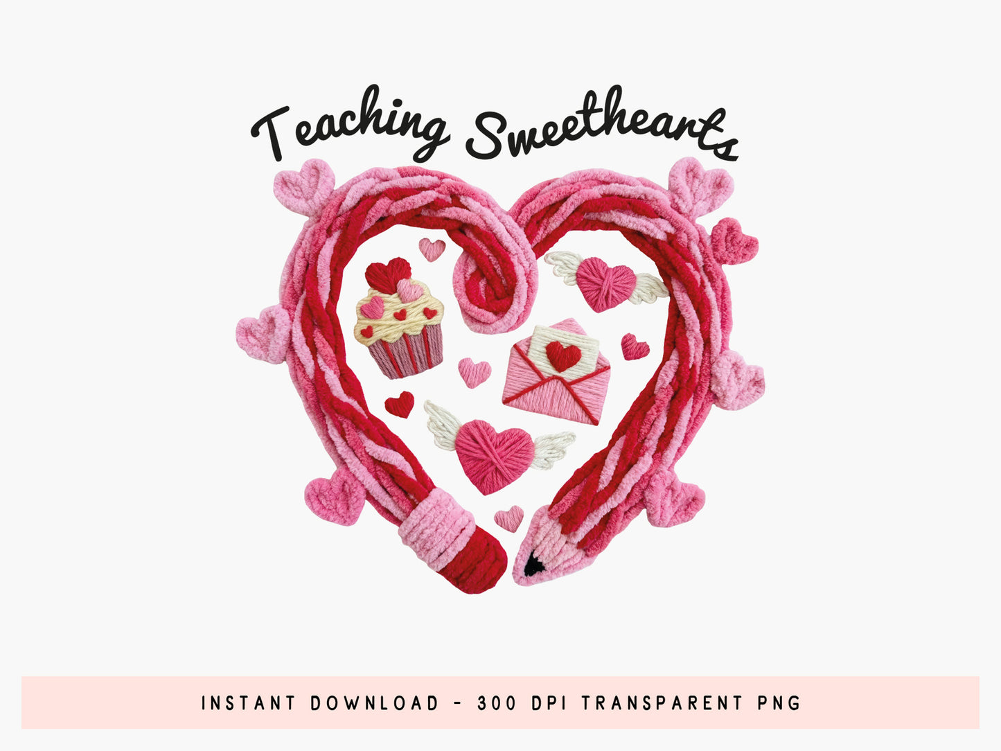 Teaching Sweethearts, Faux Yarn Teacher Valentine PNG