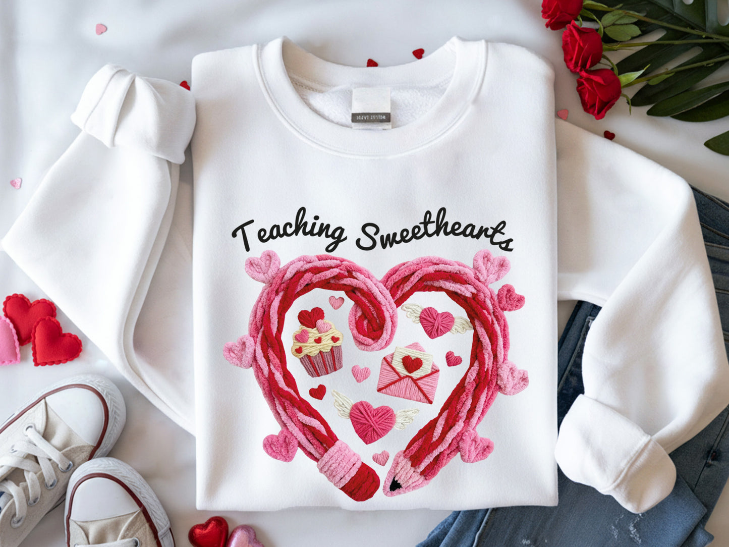 Teaching Sweethearts, Faux Yarn Teacher Valentine PNG
