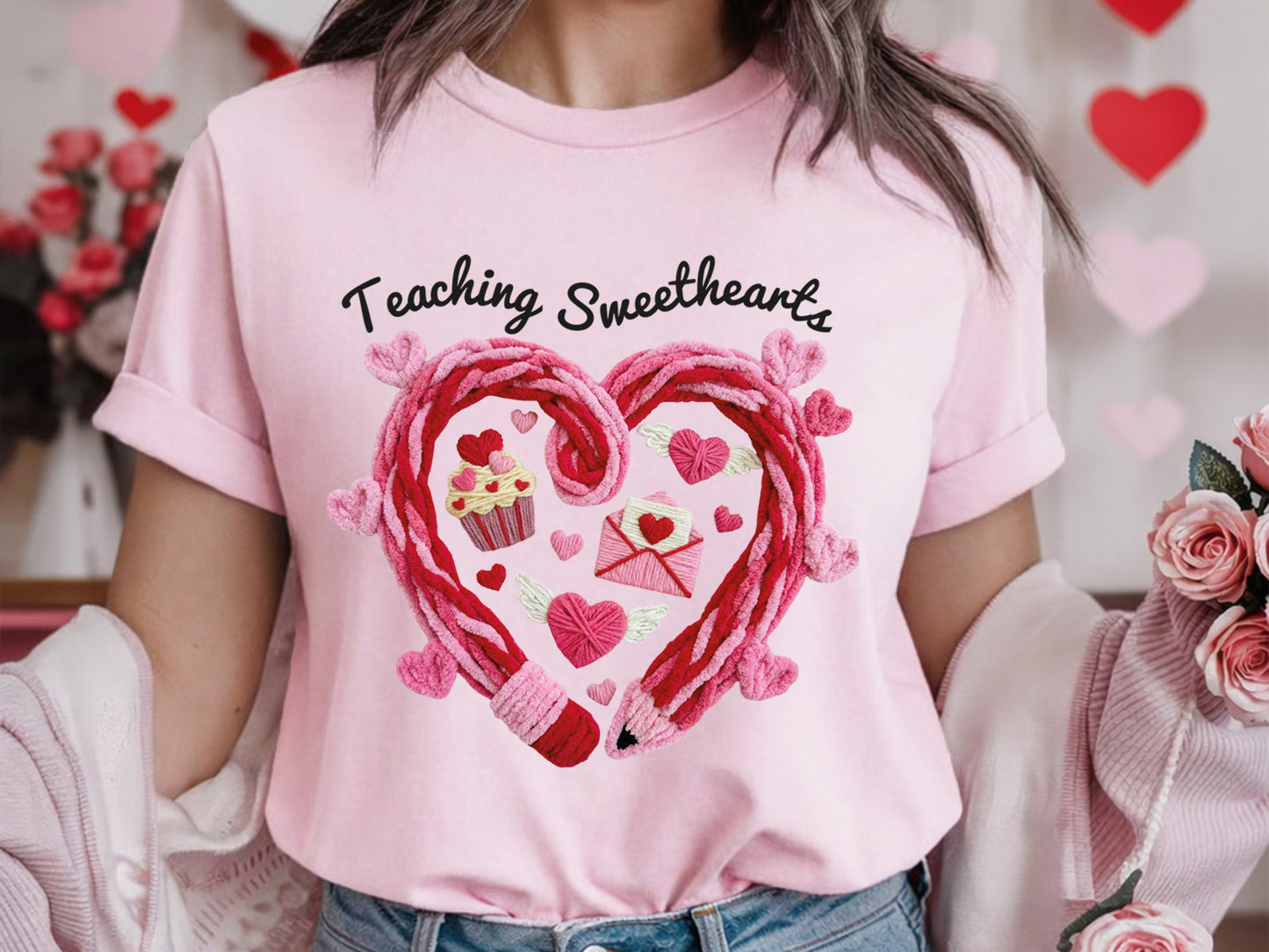 Teaching Sweethearts, Faux Yarn Teacher Valentine PNG