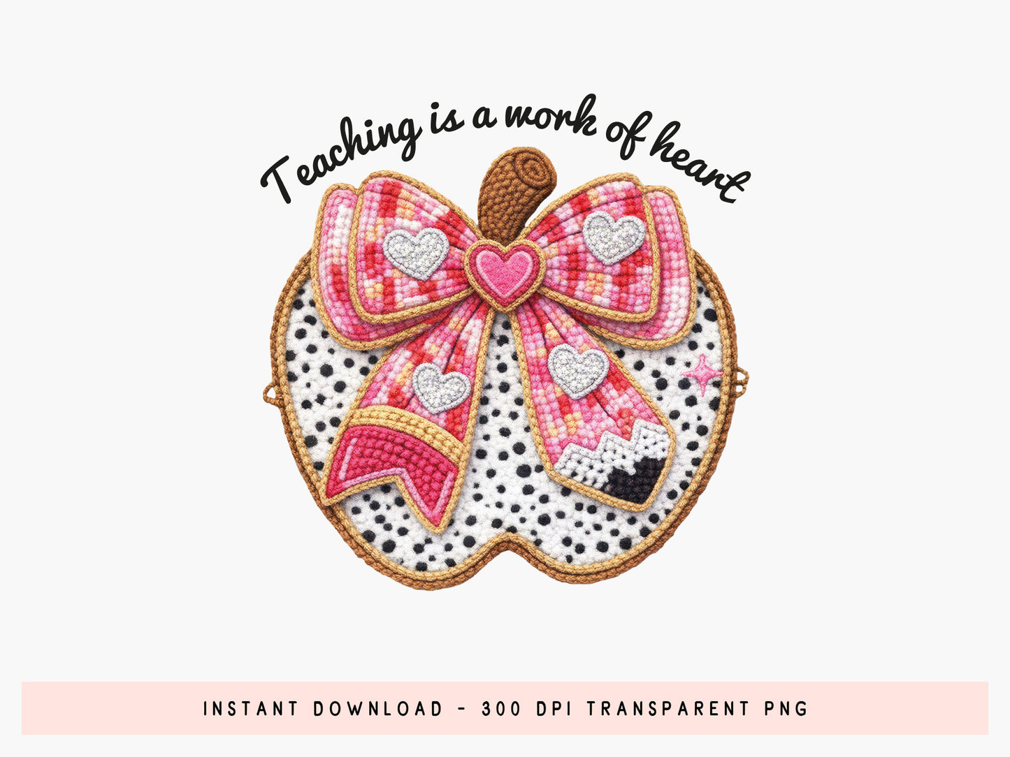 Teaching is a Work of Heart, Faux Yarn Valentine PNG