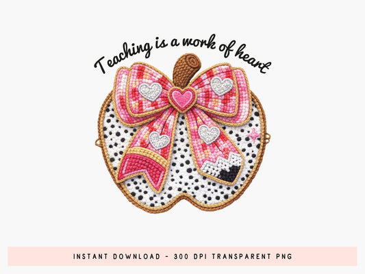 Teaching is a Work of Heart, Faux Yarn Valentine PNG